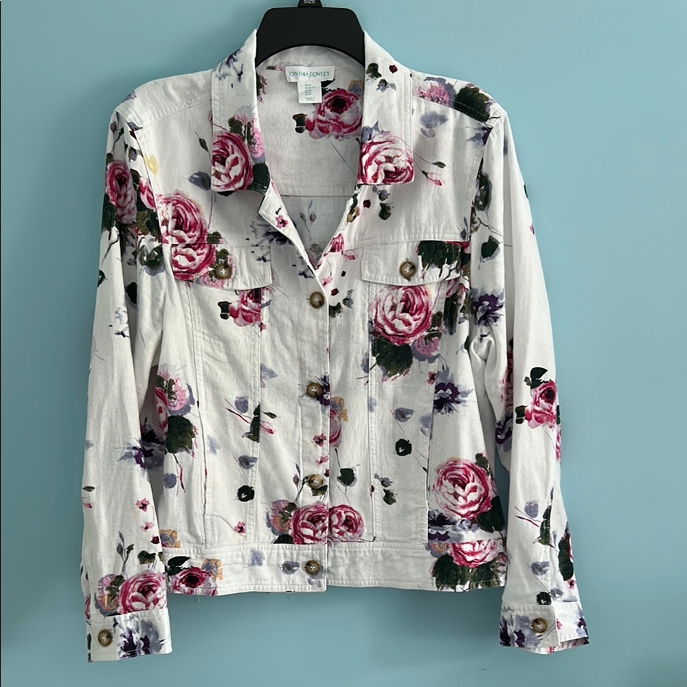 Cynthia Rowley Linen Blend Floral Jean Jacket